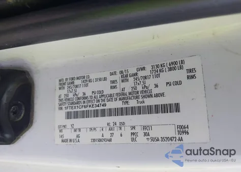 2015 Ford F-150 Xl from USA, damaged, VIN 1FTEX1CF6FKE34749